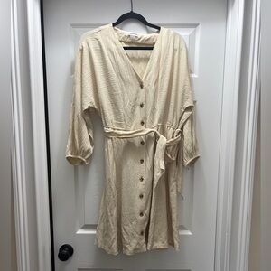 Calvin Klein, size 6, off white dress with tie waist